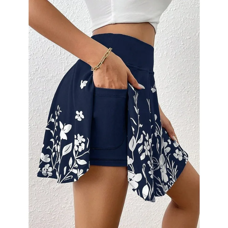 Women's Floral Print Skort High Waist Built-in Shorts with Pockets Casual Beach Vacation Athletic Skirt 6