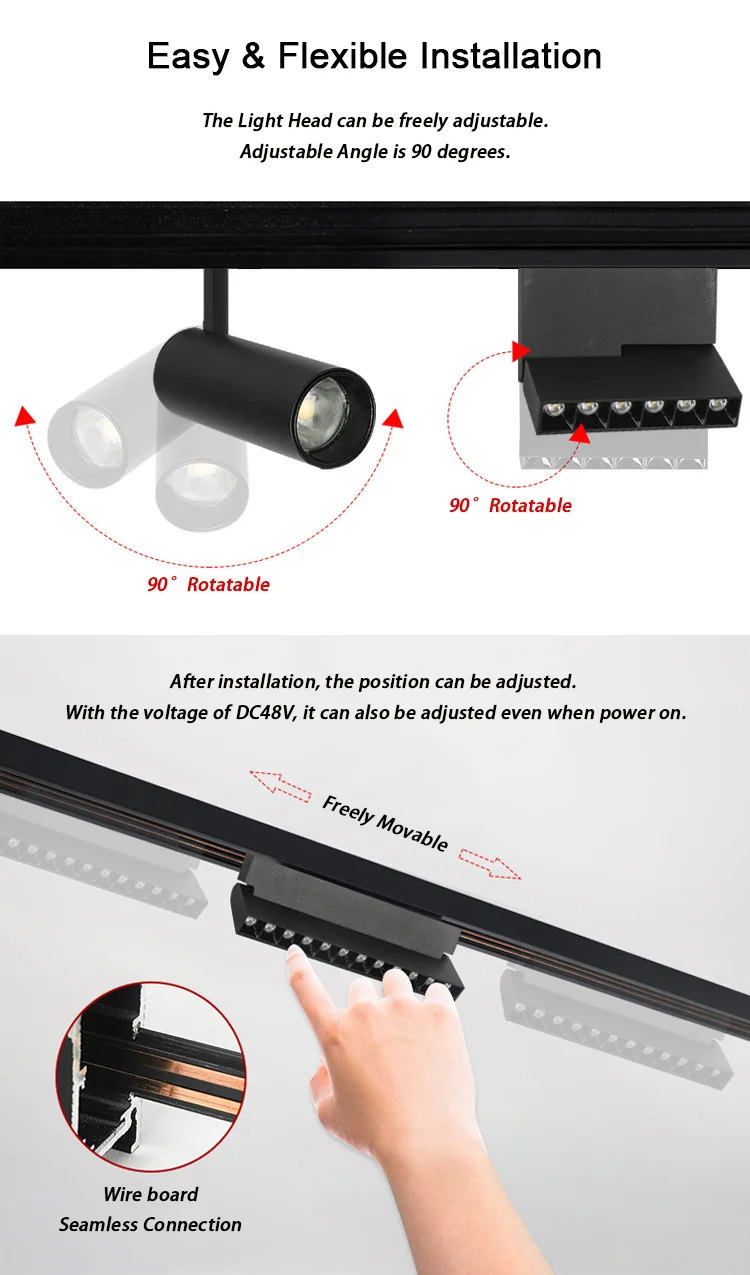 Description Picture 4 of itemModern DC48V LED Magnetic Track Light Grille Flood Lamp Embedded Flexible Linear Fixture LED Spotlight Ceiling Indoor Living
