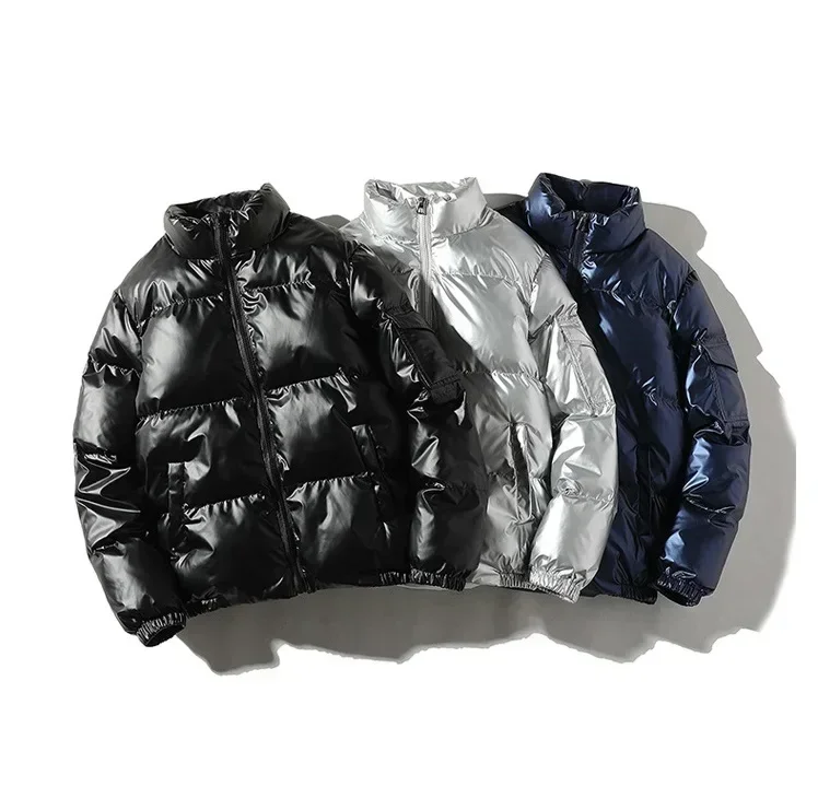 Cotton Jacket Parka Coat Unisex Winter Clothes Glossy Black Coats and Jackets Harajuku Parkas Cotton Padded Hooded