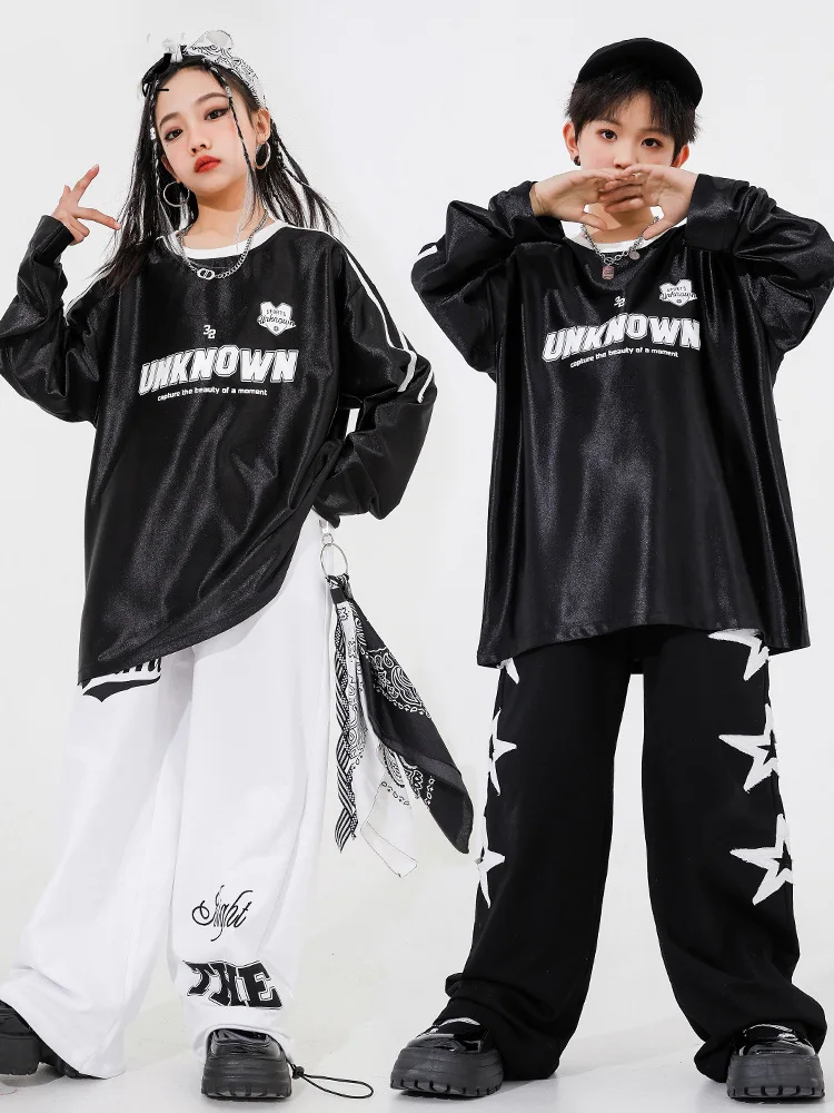 New Kids Hip Hop Dance Clothes Loose Suit Long Sleeves T Shirt Pants Boys Girls Jazz Practice Performance Wear Teenagers BL12427