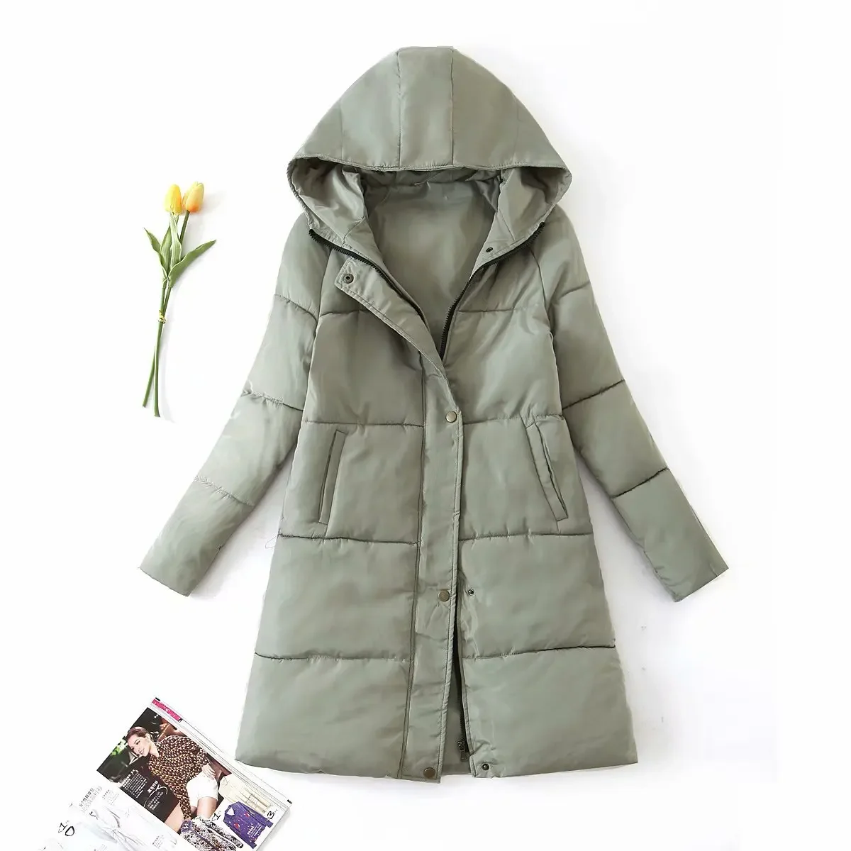 

2023 Autumn and Winter New Hooded Thick Bread Coat Cotton-padded Women's Fashion Long Warm Over The Knee Coat