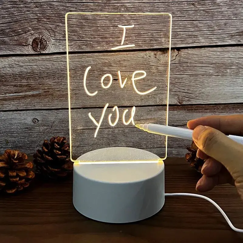 LED Night Light Transparent Luminous USB Acrylic Erasable Write Message Board Calendar Desktop Ornaments