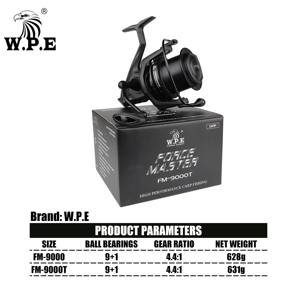 W.P.E FM9000 Carp Fishing Reel 9+1 Ball Bearings Spinning Reel 4.4:1 Gear Ratio Full Metal Line Spool Carp Fishing Tackle, spinning fishing reels,fishing reels