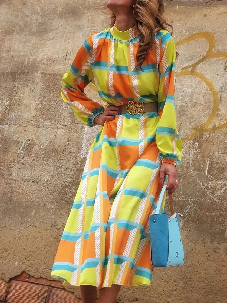 

Женское простое праздничное платье, длинное свободное платье с длинным рукавом и круглым вырезом, уличная одежда, Прямая поставка, весна-осень