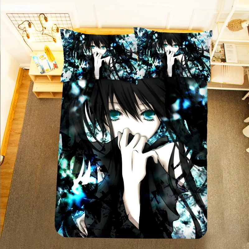 oversized king comforter Black Rock Shooter Anime 3PCS Duvet Cover Sets Cartoon Bedding Children Room Pillow Case satin sheets Bedding Sets