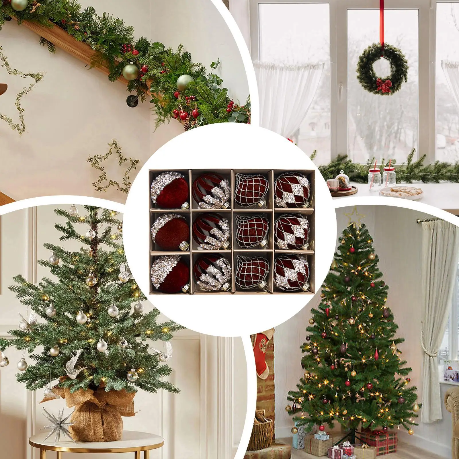 Christmas Ball Ornaments 12 Pieces Modern Art Rhinestone Flocked Balls For Christmas Tree For Home Wall Living Room House Indoor