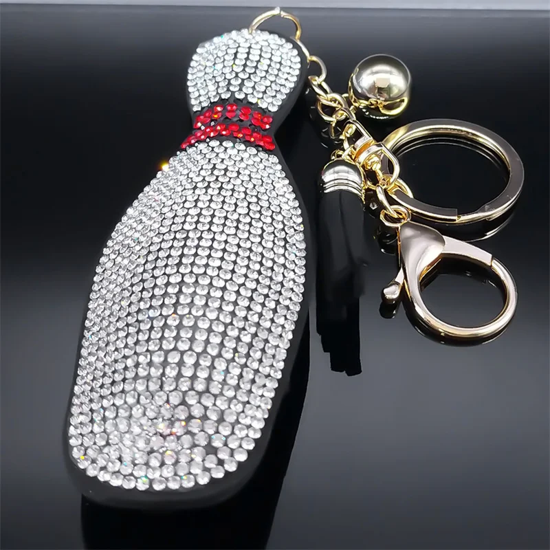 Bowling Bowl Keychain Rhinestone Gold Color Car Key Ring Sports Lover Bag Buckle Pendant for Man Women Gift Jewelry llaveros