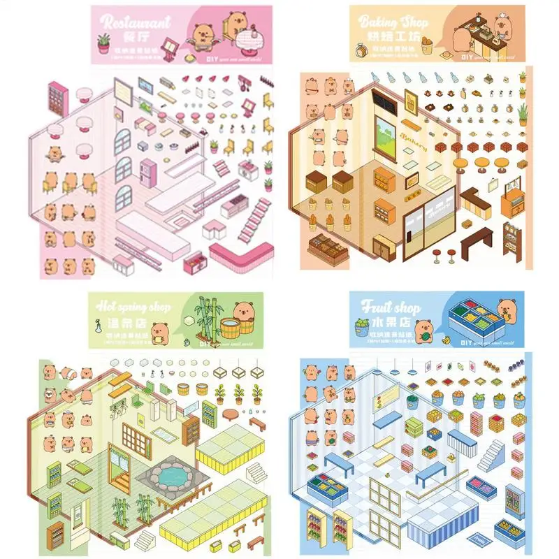 Cartoon Capybara Miniature Scene 3D Stickers DIY 3D Landscaping Stickers Visual Stacking Sticker Pocket Cabin Scene Stacking