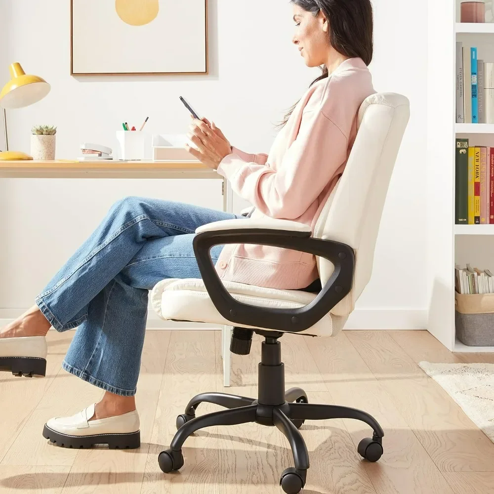 Office Chair, PU Padded Mid-Back Computer Desk Chairs with Armrest, Office Chair