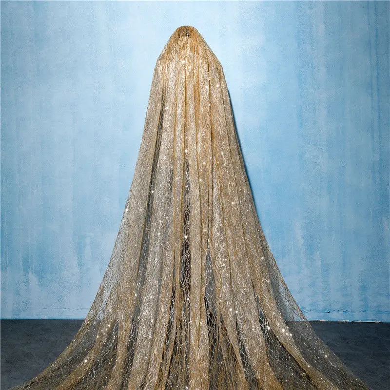 Bridal Veil Gold 3Meters Long Luxurious Cathedral Train Shiny Bling Bling Sequins Bridal Accessories