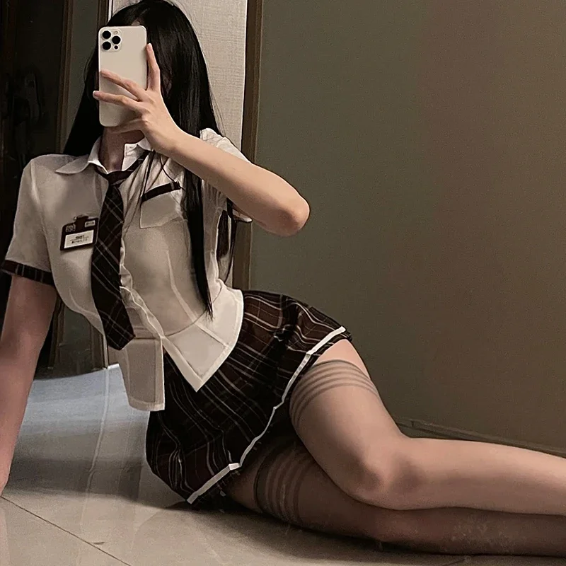 Schoolgirl Cosplay Sexy Lingerie for Women Costumes Students Uniform Roleplay Shirt with Pleated Mini Skirt Panties Set women lingerie,women lingerie set,women cosplay costume