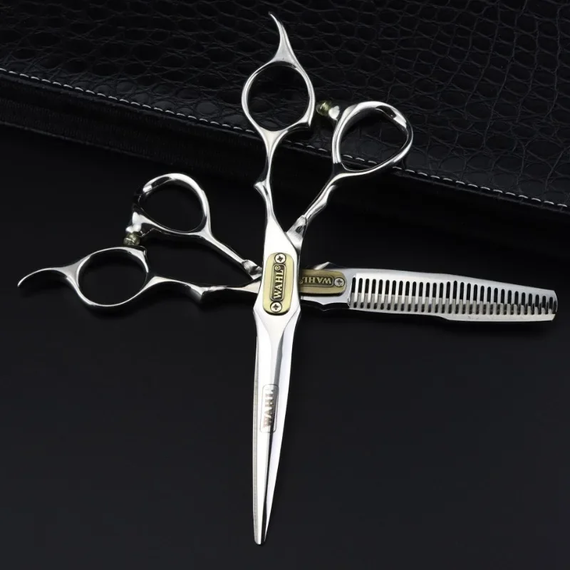 

Professional Barber Scissors Flat Scissors and Thnning 6.0 Inch Silvery Double Sword Face 440C Steel Salon Barber Scissors