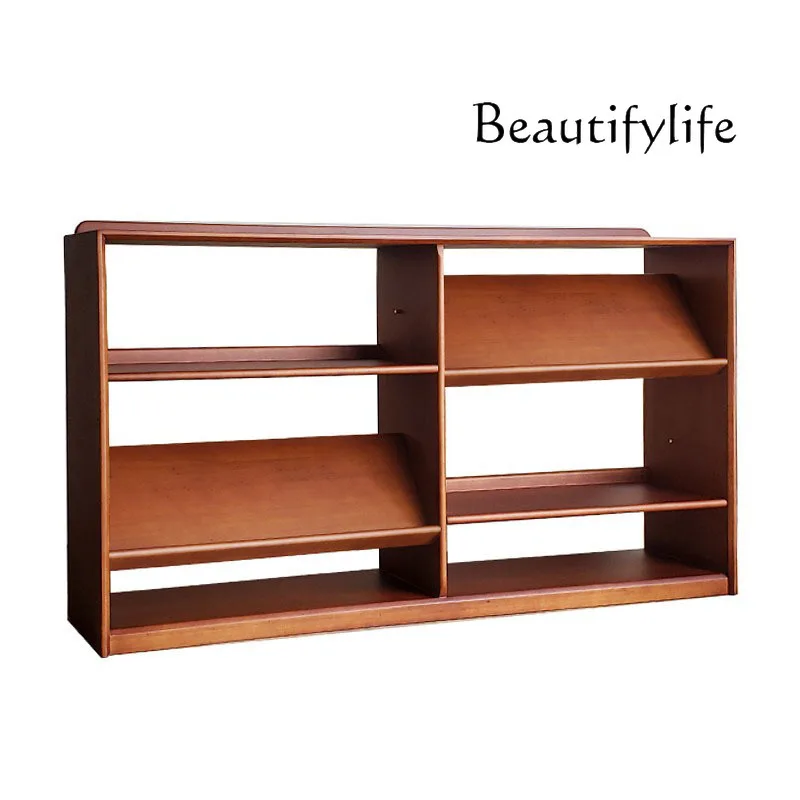 

Nordic Solid Wood Bookshelf Storage Rack Living Room Floor Magazine Rack Retro Combination Storage Locker