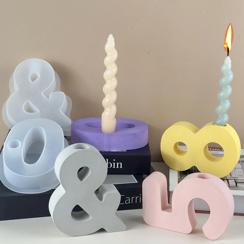 Silicone Mold Geometric Number Canlde Holder Silicone Mold for DIY Handmade Plaster Resin Concrete Candlestick Casting Molds Home Crafts Decor