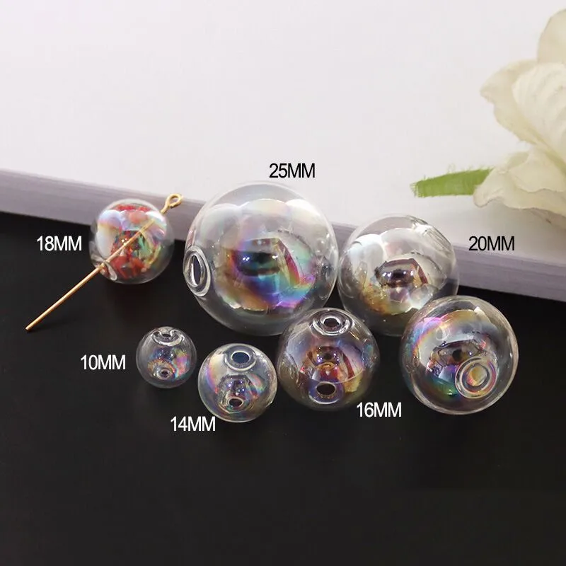Description Picture 4 of item30X 6/8/10/12/14/16/18/20/25/30/40mm Rainbow Double Hole Glass Beads Orb Round Glass Beads DIY Glass Vial Pendant Jars Accessory