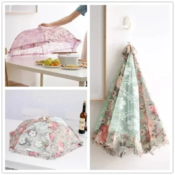 NEW Folding Vegetable Gadgets Household Kitchen Convenience Dustproof Mesh Food Cover Umbrella Shape Fly Proof Stain Table Lace