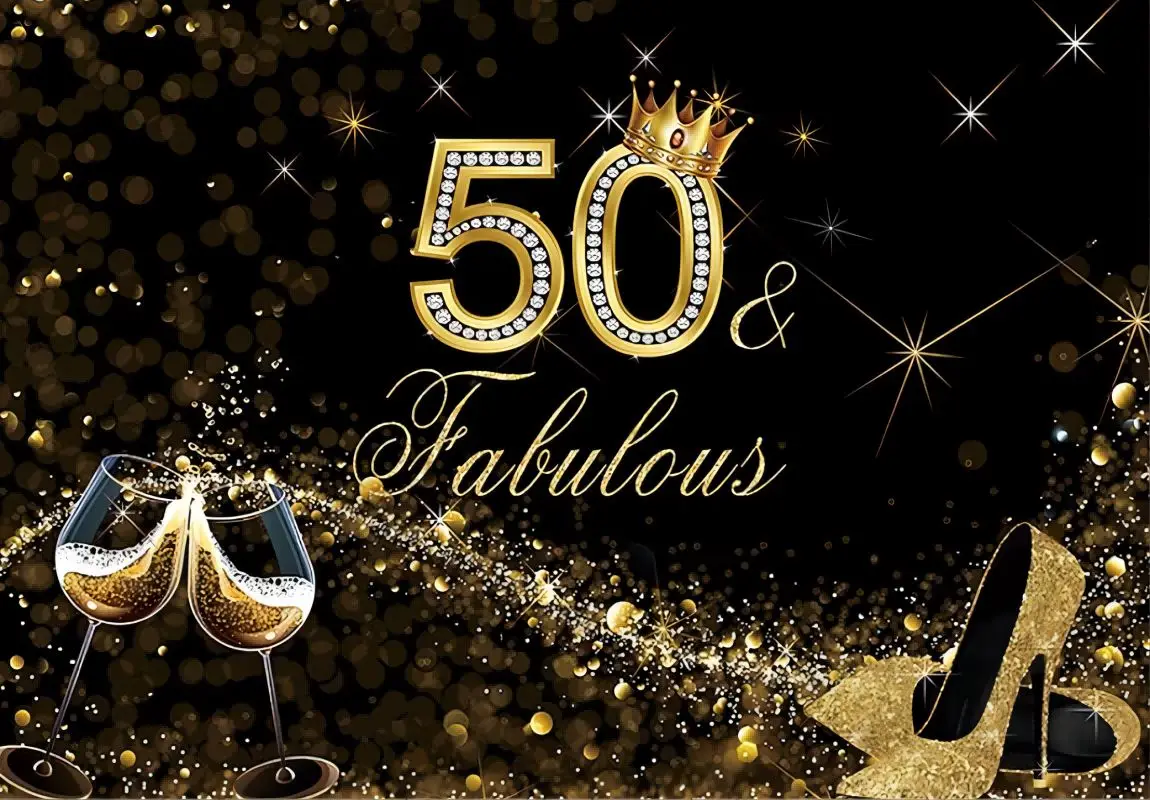 Cartel de feliz 50 cumpleaños para mujer, cartel de fondo de 50 años,  decoraciones de cumpleaños, rosa, oro, fiesta - AliExpress