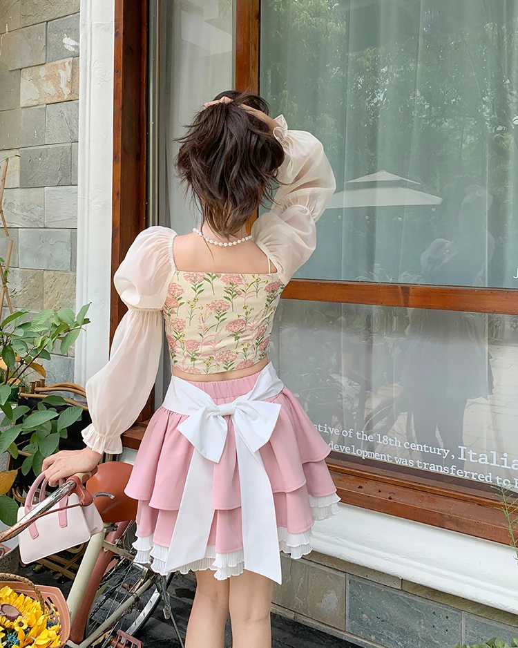 スカート [lekong ] Rose Corsage Frill Skirt ruffle frill lace shirt + corset frill skirt – Belchic
