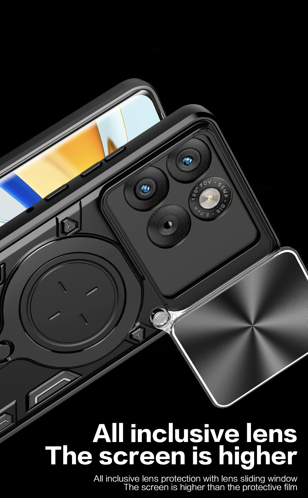 Armor Slide Lens Protection Phone Case with Magnetic Bracket and Rotating Cover