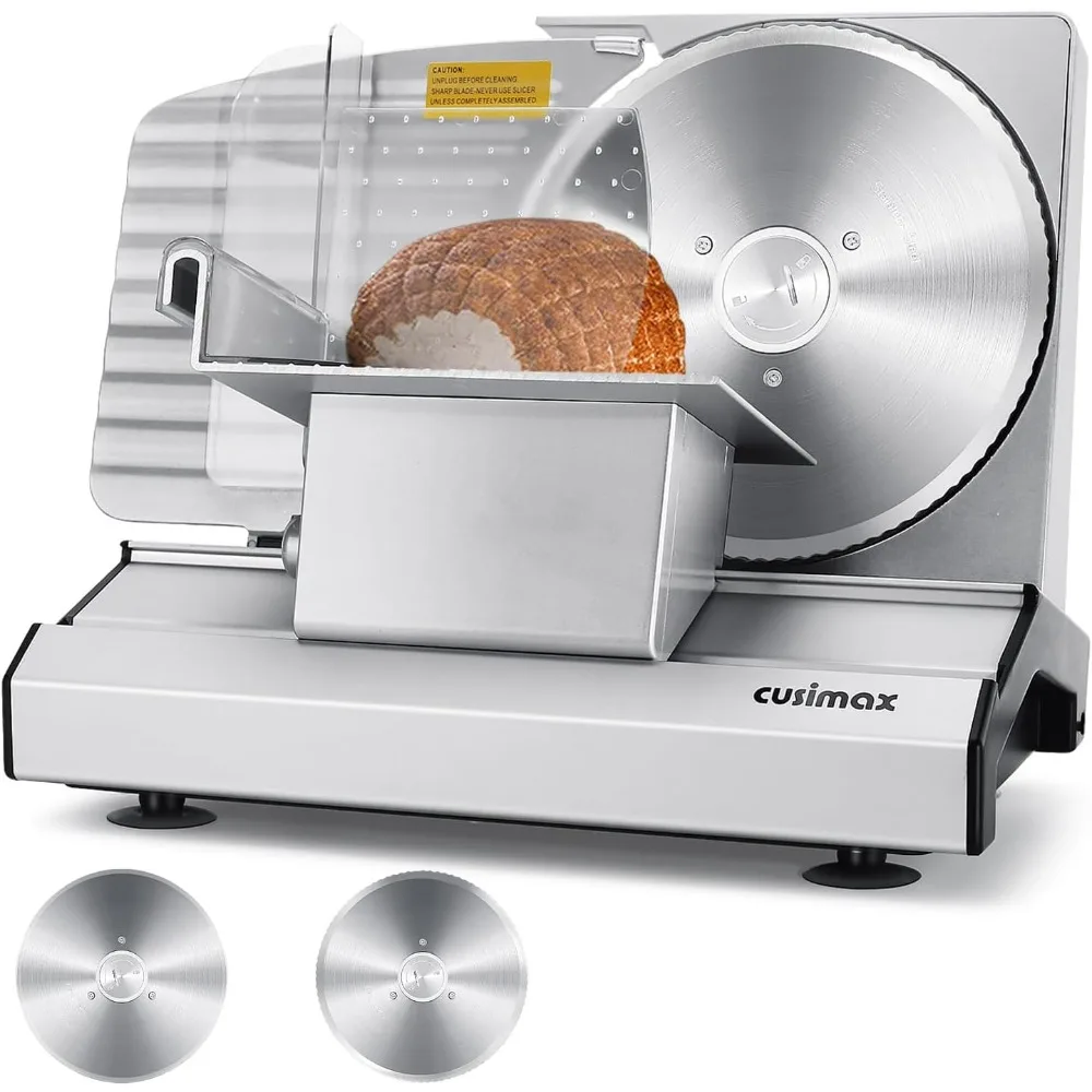 Meat Slicer,CUSIMAX Electric Deli Meat Slicer with 2 Removable 8.7''Stainless Steel Blades,Removable Food Carriage