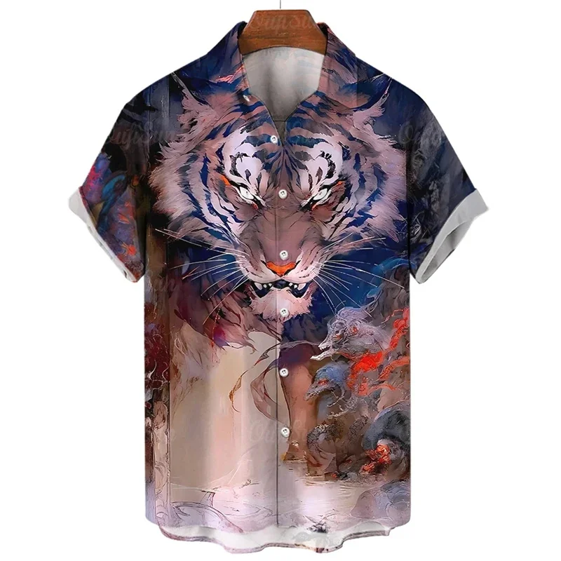 thumbnail image 1 of Nuevas camisas de animales para hombres, ropa con estampado de tigre en 3D, camisas de manga corta para hombres, ropa informal de moda, blusas unisex de moda Harajuku, 1 of 5