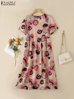 ZANZEA Short Sleeve Printing Maxi Dresses Casual Vacation Woman Bohemian A-line Robes Femme 2025 Summer Loose O-Neck Long Dress - Image 4
