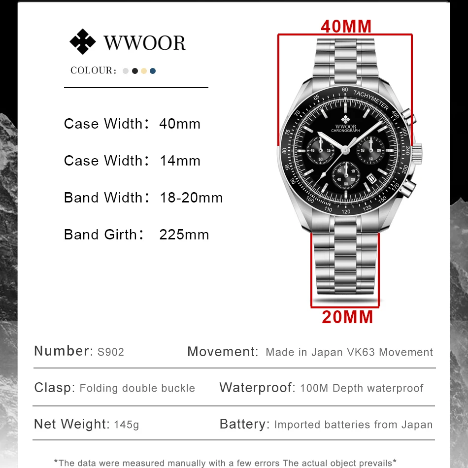 WWOOR New VK63 Men's Watches Quartz Business Man's Watch Top Brand Luxury Watch Men Chronograph 10Bar Waterproof Luminous Watch