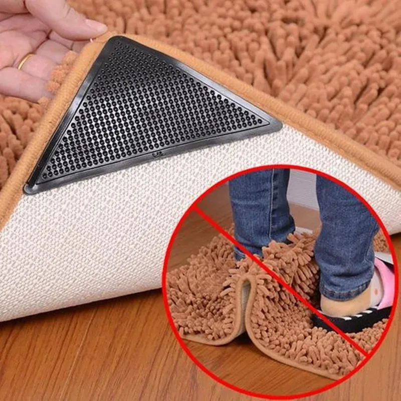 Carpet Anti Slip Stickers 4/8pcs Triangular For Tile Floor Carpet Corner Washable Reusable Nano Fixed Pads