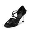 Ballroom Tango Latin Dance Shoes 8.5cm Square Gold Heels Sandals Dancing for Women Ladies Satin Upper Rhinestones 4
