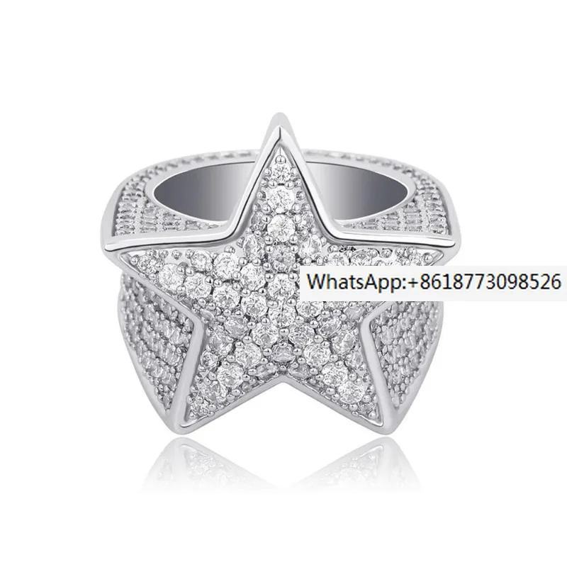 

TOPGRILLZ 2022 New Five Star Ring Micro Pave Inlaid Zircon Gold Color Hip Hop Iced Crystal Cubic Zircon Jewelry For Gift Ring