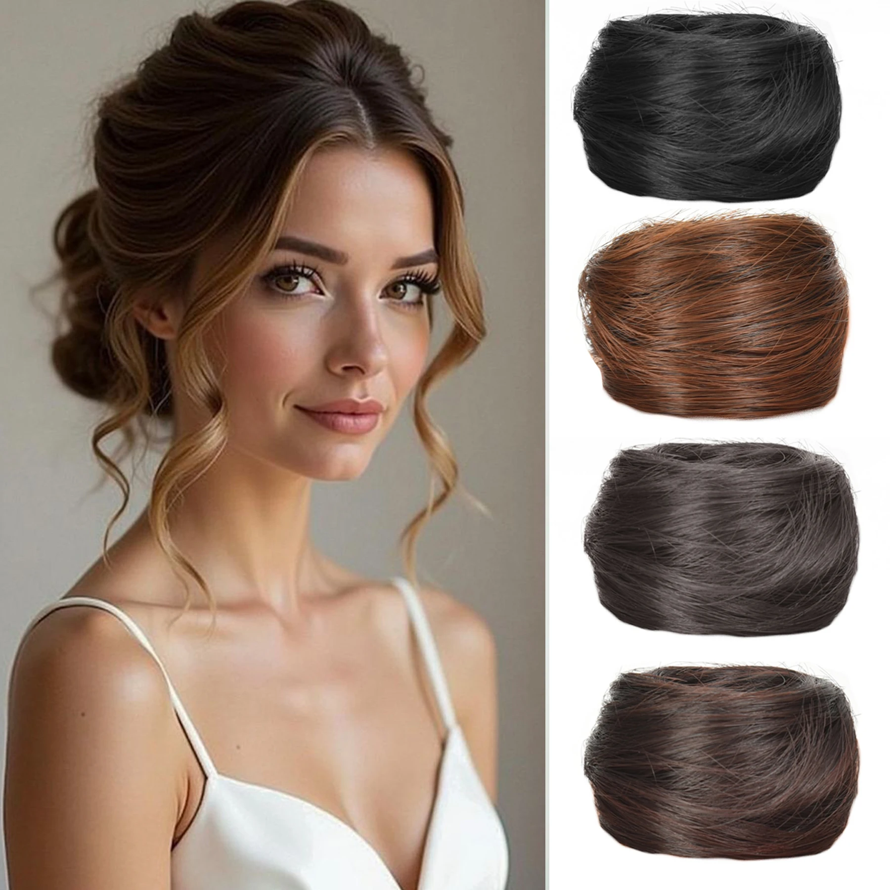 Synthetic Messy Bun Hair Piece Straight Chignon Extension Mini Rubber Band Hair Bun Scrunchies Donut Wig Accessory