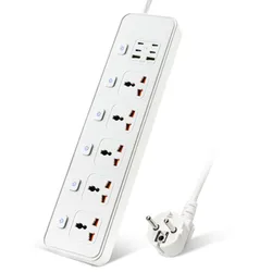 Universal Surge Protector with USB Ports and 6 - Outlet Power Strip (5 ways white)
