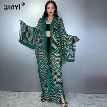 WINYI summer print kimono bohemian kaftan beachwear Cardigan sexy evening dress abaya dubai luxury cover-ups beach outfit women 1