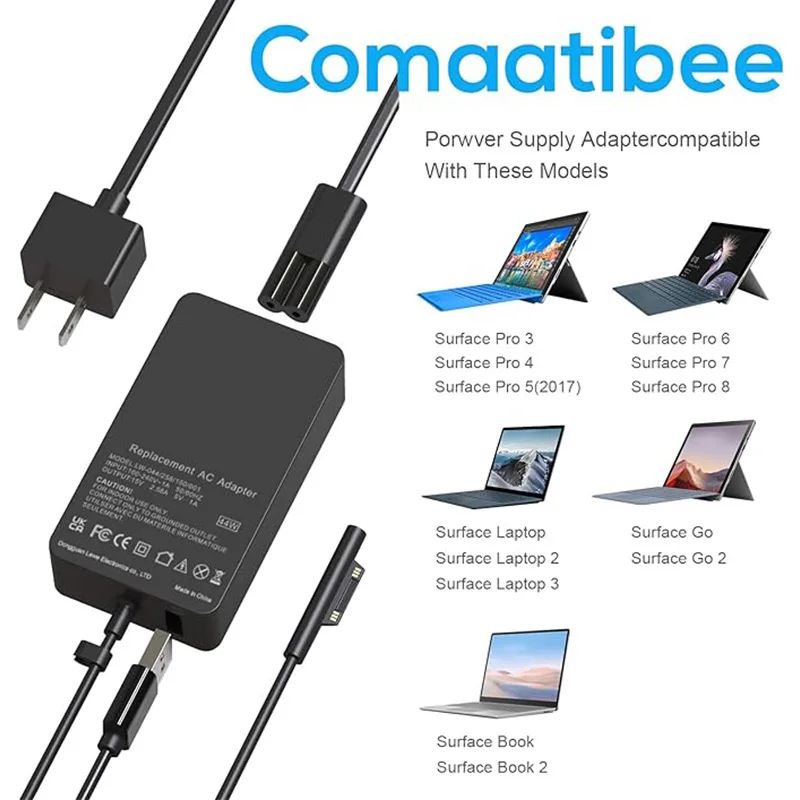 Alimentatore Kingdo 44W Per Surface Pro 3/4 E Surface Book – Caricatore Da Muro Con Porta USB E Cavo Da 1,88m, Incluso Astuccio Rigido - 2