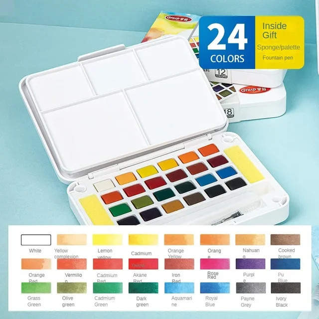 Set di colori ad acquerello da 12/24/36/48 colori con penne a pennello ad acqua, materiali artistici, per artisti, amatoristi e amanti della pittura 6