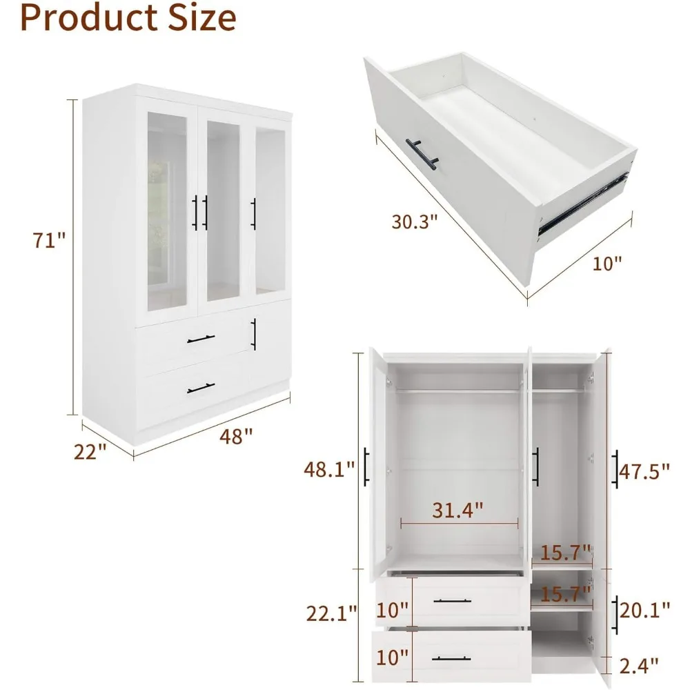 Wardrobe, Wardrobe Closet with Door, Armoire Wardrobe Closet with Mirror, Closets with Drawer for Bedroom, Armoire and Wardrobe 2
