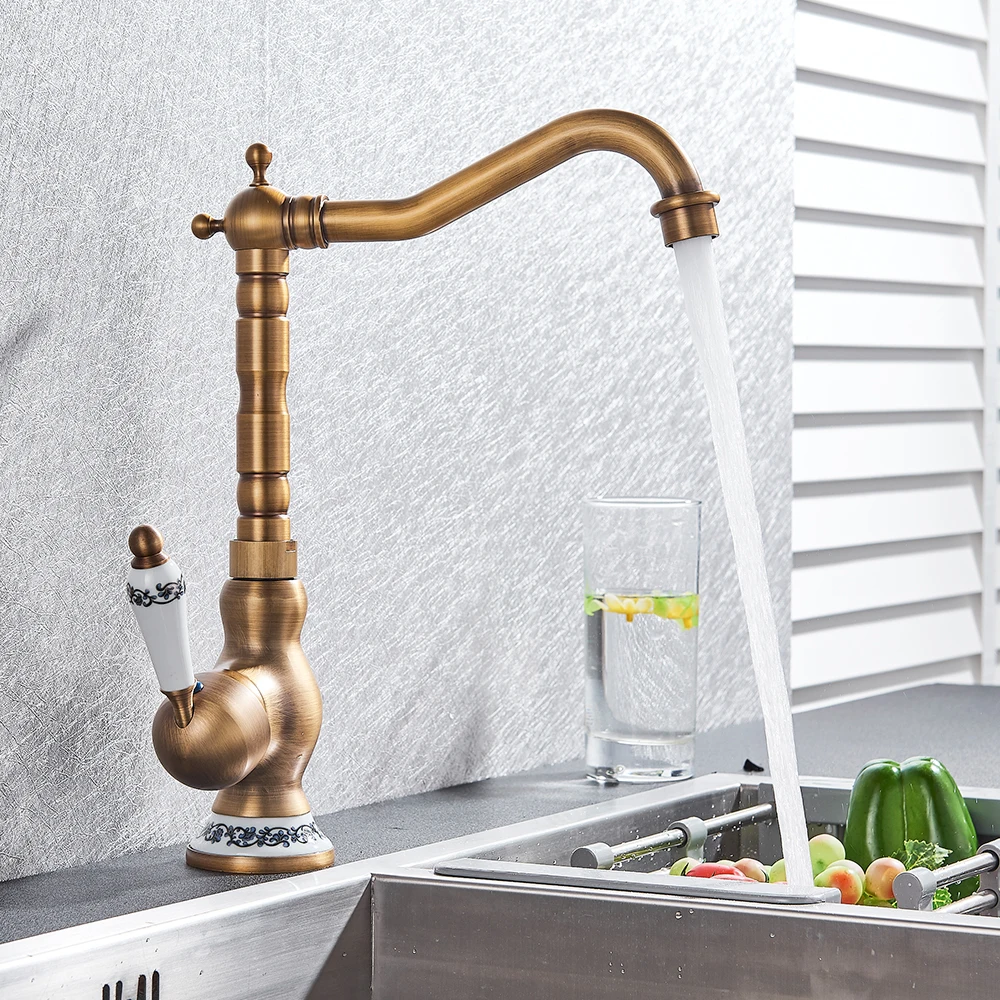 Black Deck Mount Bathroom Kitchen Brass Faucet Single Handle 360 Rotate Basin Sink Mixer Taps Black Hot and Cold Water Mixers spice rack wall Kitchen Fixtures