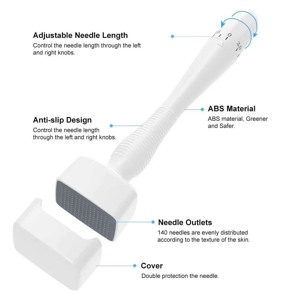 140A Derma Stamp Microneedling Face Roller Massager Adjustable Titanium Needle Length Skincare Beard Growth Scalp Hair 6