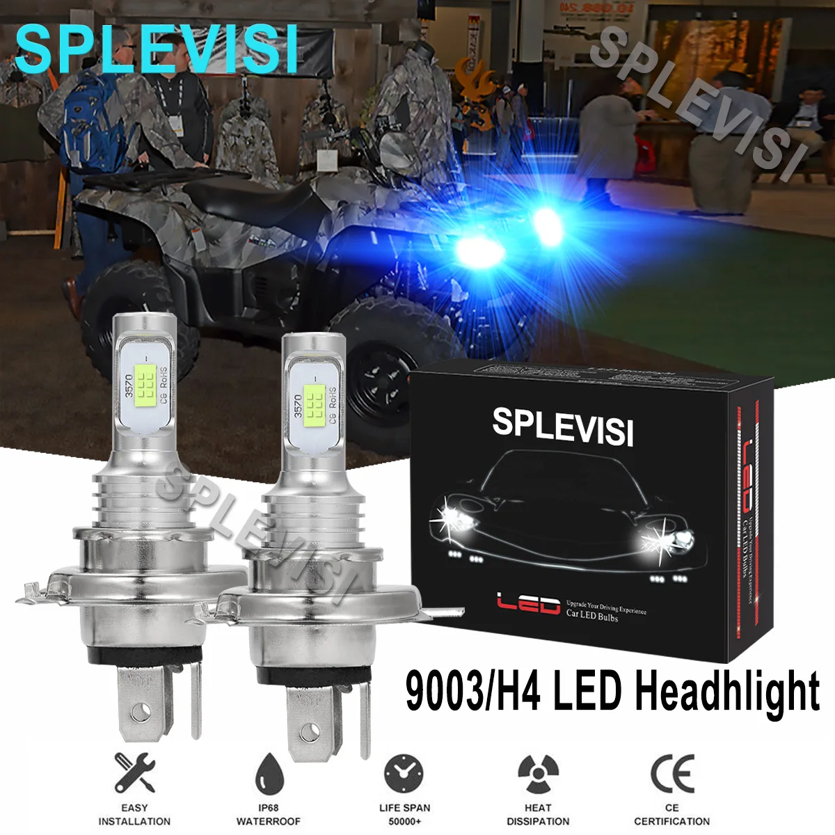 

2PCS Ice Blue 35W LED Headlight Bulbs For SUZUKI King Quad 400 2008 2009-2018 King Quad 450 2008-2010 King Quad 500 2009-2018