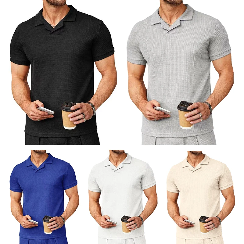 

Latest Men's Short Sleeve Polo Polo Shirt Men's Waffle Plaid Casual T-shirt Personality Street T-shirt