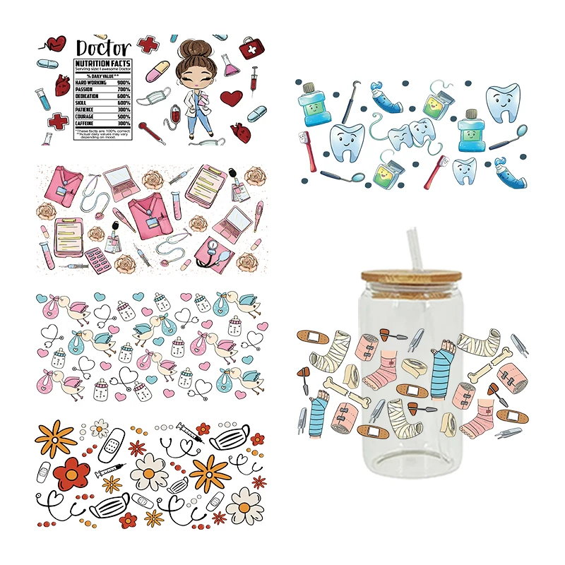 3D UV DTF Transfers Stickers 16oz Cup Wraps Doctors Nurses Health Care Printed For DIY Glass Ceramic Metal Leather Etc.