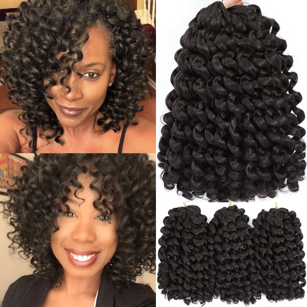 1- 4 Packs 8 inch Natural Black Jumpy Wand Curl Crochet Hair Short Synthetic Jamaican Bounce Braiding Hair Twists for Daily Use 6