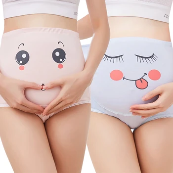 Mutandine premaman Fascia per la pancia regolabile a vita alta Intimo per gravidanza Traspirante Senza cuciture Supporto per urti Facce simpatico cartone animato 1