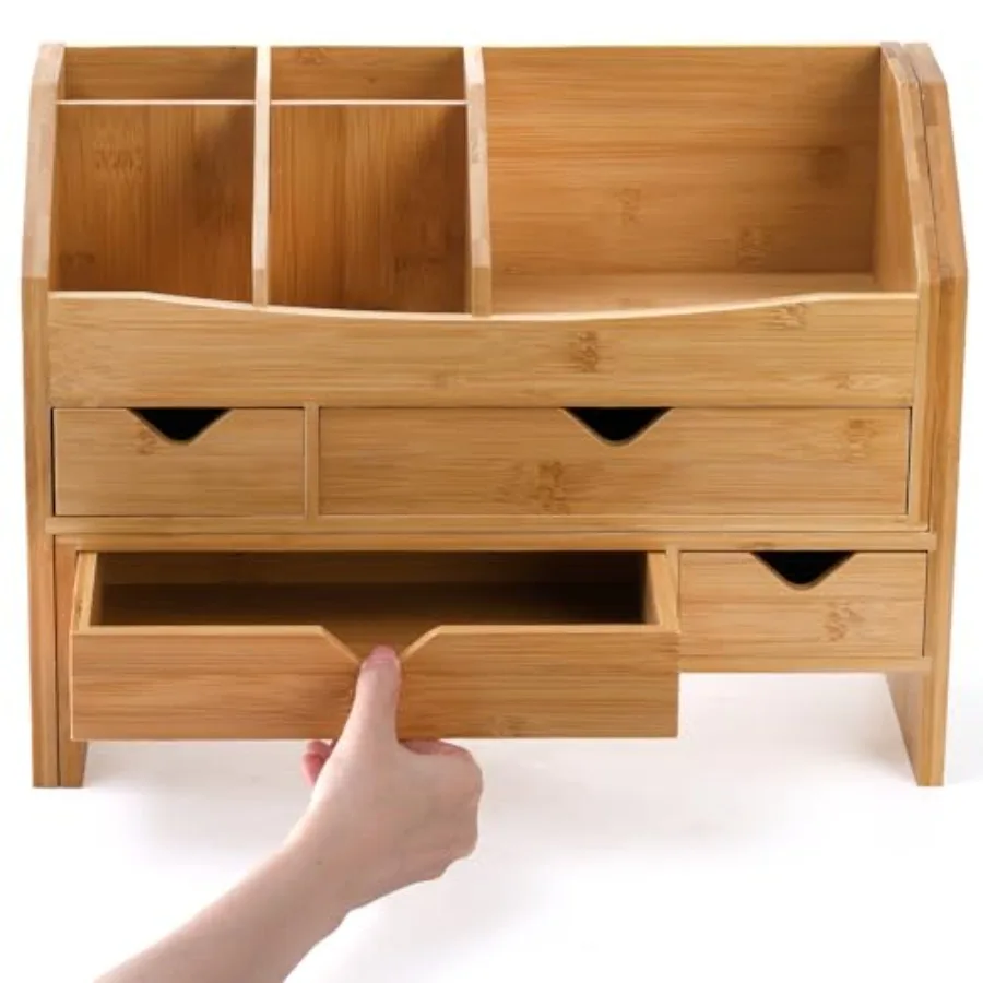 Bamboo Desk Organizer with Adjustable File Holder 5