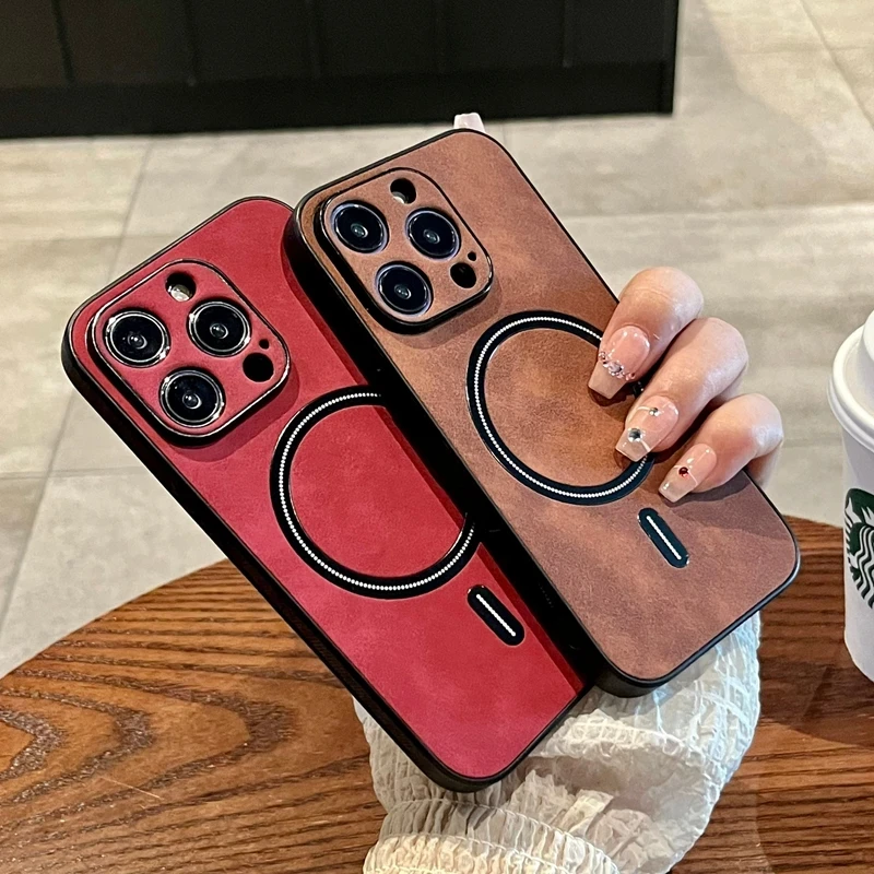 Luxury Magnetic Cortex Leather Wireless Charging Phone Case