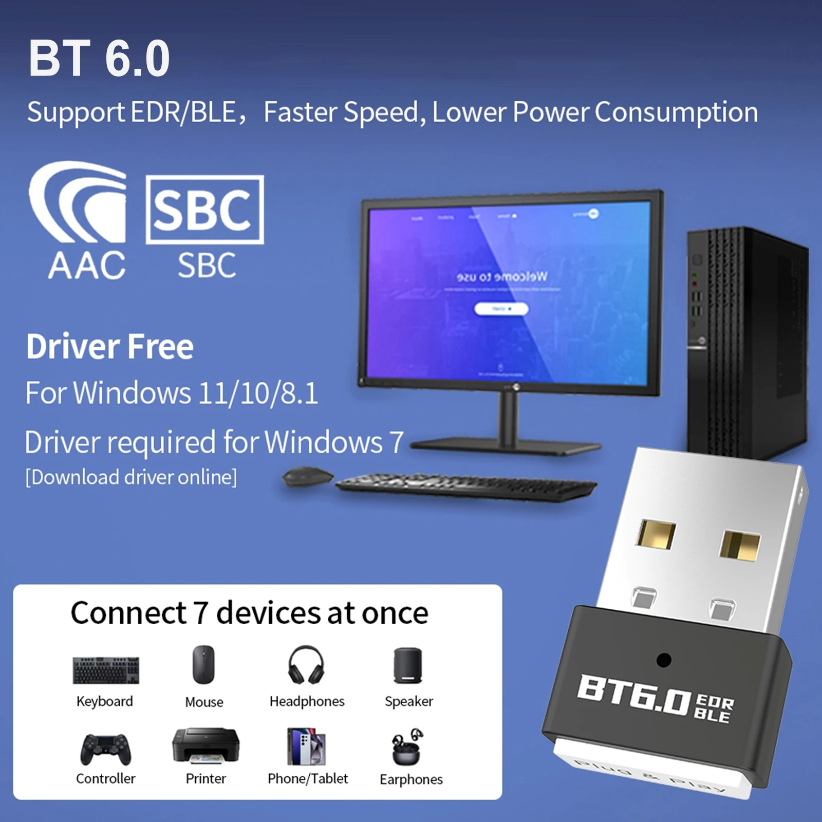 BT 수신기 및 송신기 USB BT 6.0 5.4 어댑터 드라이버가 필요 없는 무선 오디오 송신기 키보드/마우스용 낮은 대기 시간