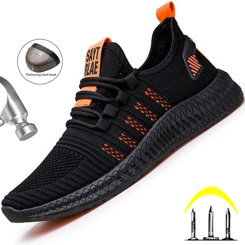 Safety Shoes Work Safety Shoes Men Women Work Sneakers Summer Breathable Construction Shoes Steel Toe Safety Boots Anti-Puncture Boots safety shoes,men shoes