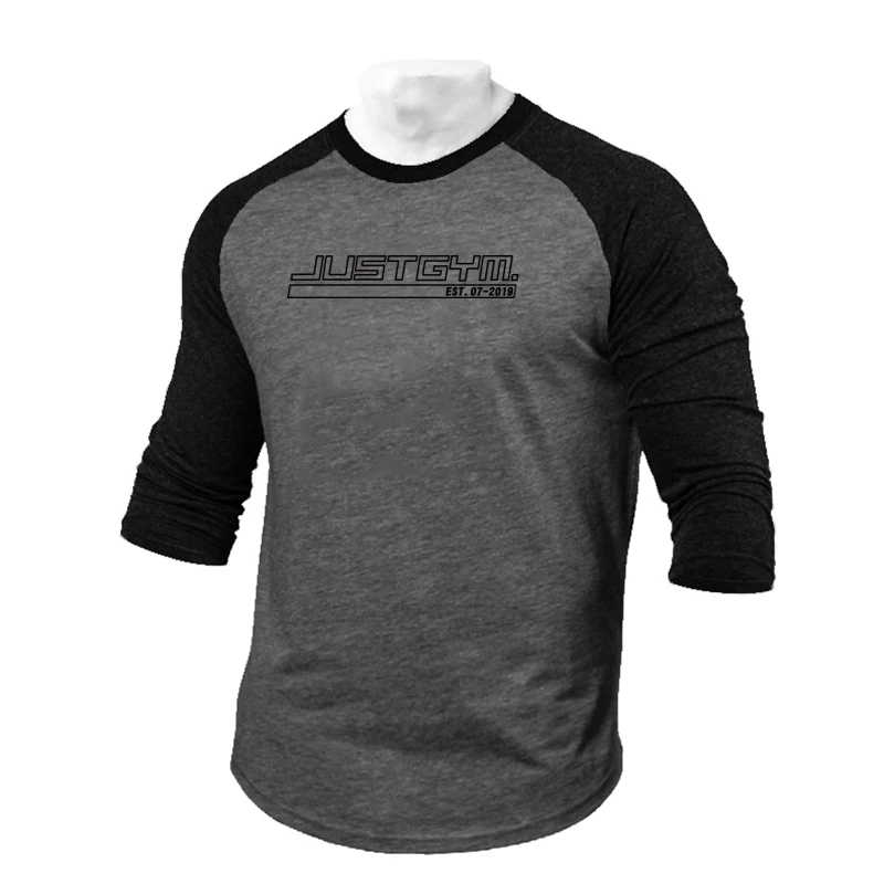 

Fashion Breathable Men Brand Cotton Sportswear Printed Slim Fit Bodybuilding Workout Seven Quarter Sleeve T Shirt