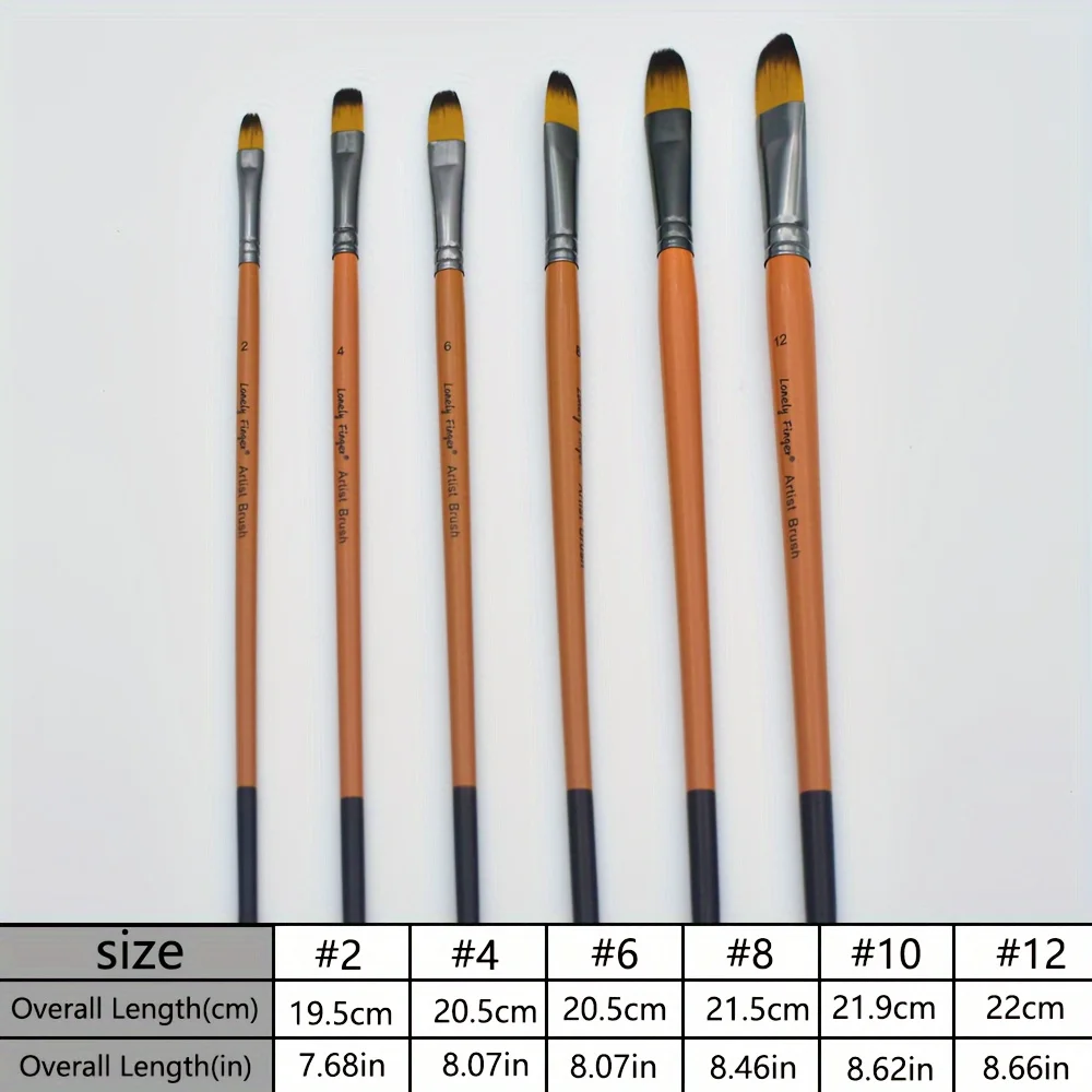 6pcs Professional Artist Paint Brush Set Round/Flat/Angular/Filbert Tips Anti-Shedding Nylon for Acrylic Oil Watercolor Painting 2