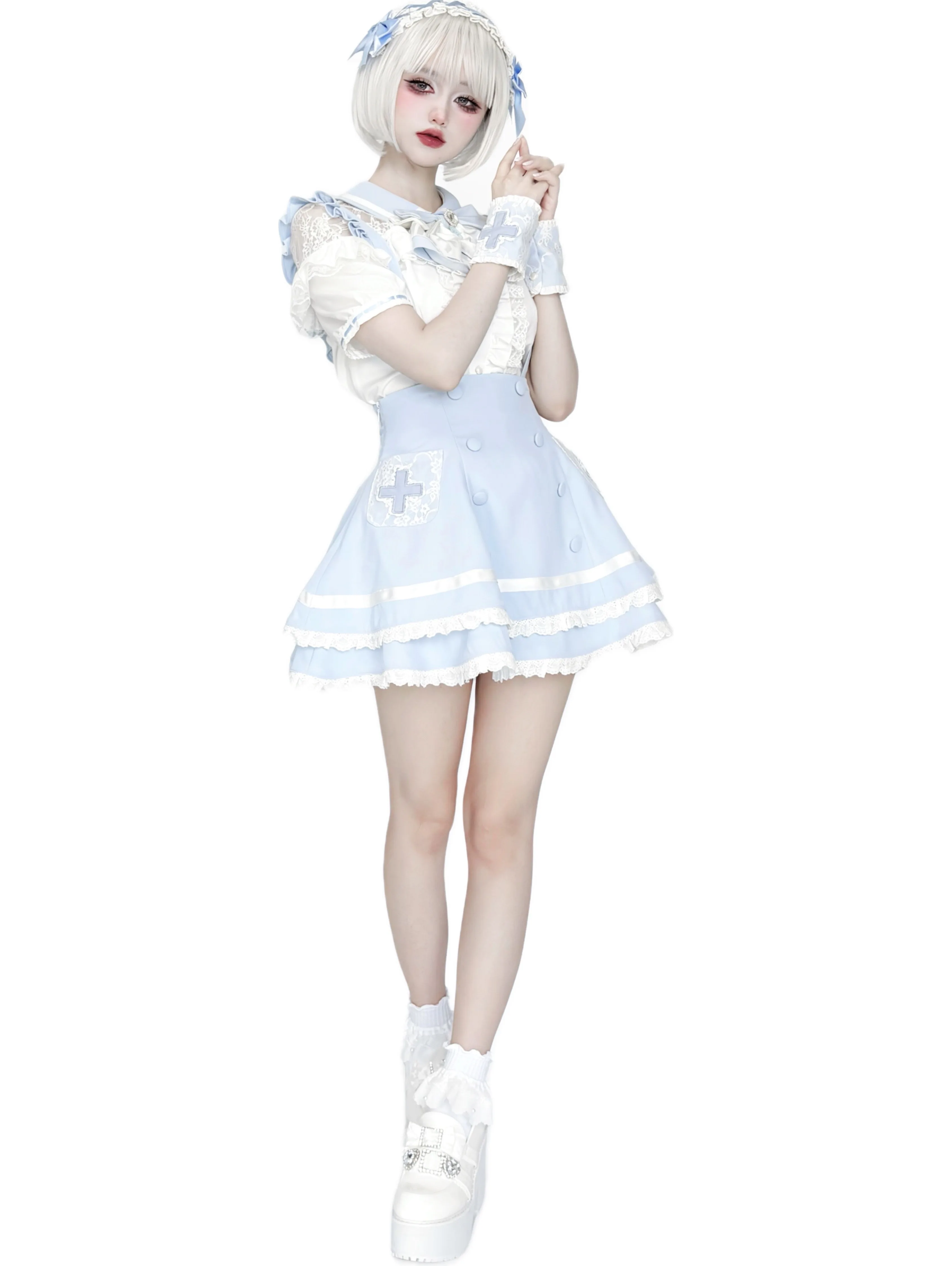 Women's White Gothic Lolita Two-Piece Set